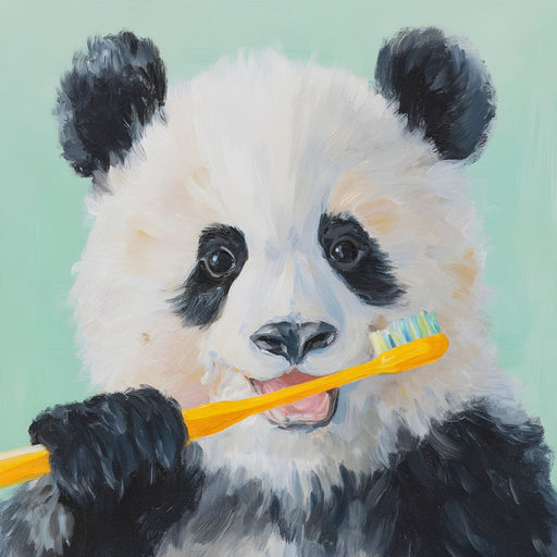 Playful Panda Toothbrush Moment Canvas Print