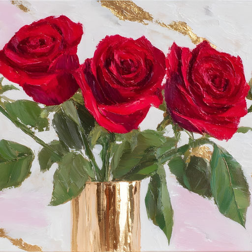 Ruby Roses Gold Leaf Bouquet Canvas Print