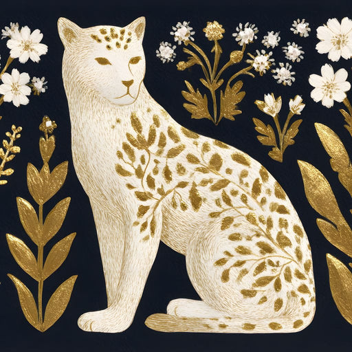 Golden Botanical Leopard Cat Canvas Print