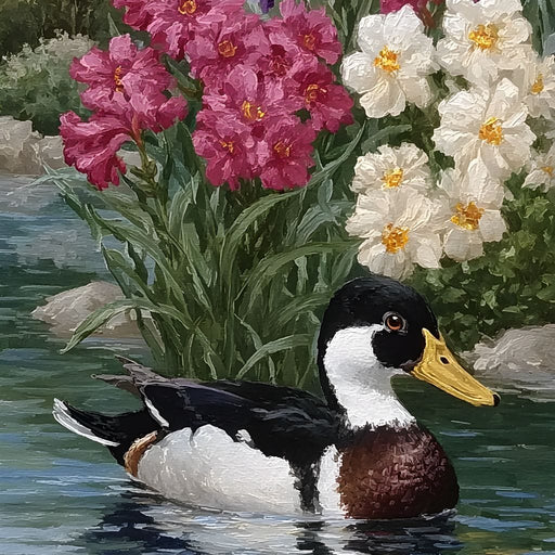 Duck Tranquility Floral Reflection Canvas Print