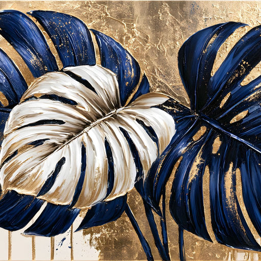 Gilded Monstera Leaves Dancing With Light Canvas Print