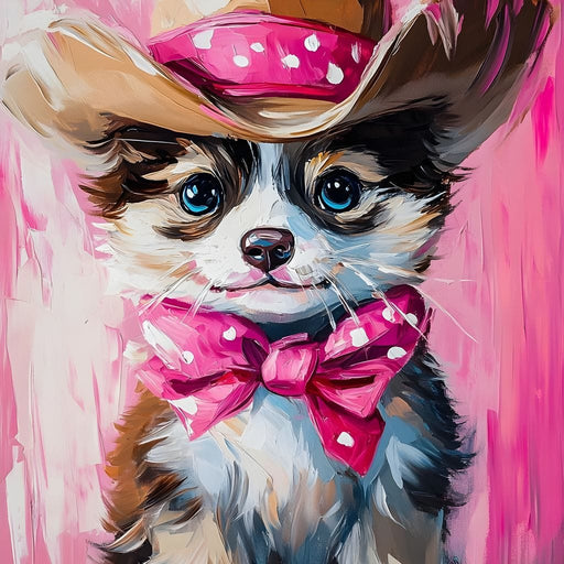 Cute Cowboy Puppy Pink Bow Charm Canvas Print
