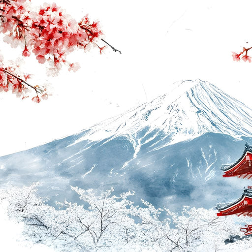 Cherry Blossoms and Snowbound Peaks Canvas Print