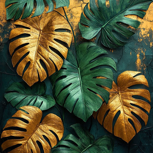 Golden Monstera Leaves Canvas Print