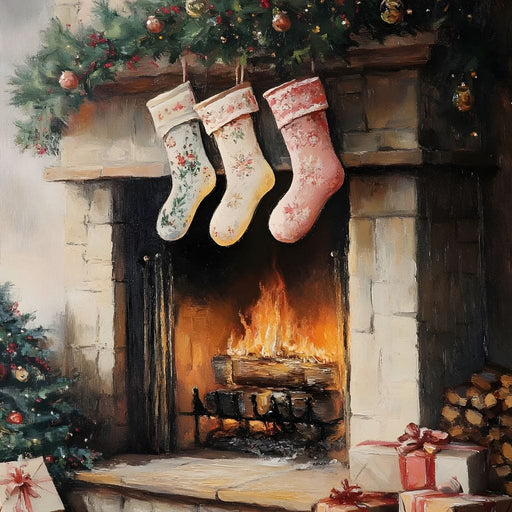 Cozy Christmas Hearth Stockings Canvas Print