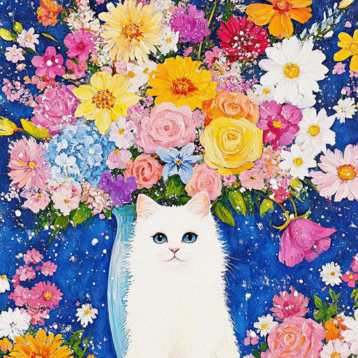 Floral Symphony With Feline Canvas Print