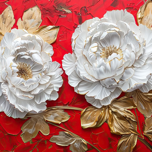 Golden Petals on Ruby Waves Canvas Print