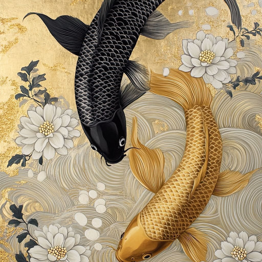 Koi Harmony with White Blossoms Canvas Print