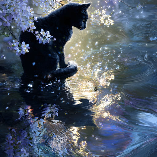 Black Cat Blossom Reflection Canvas Print