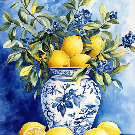 Lemon Bouquet in Porcelain Vase - Wildrose Creations Canvas Print