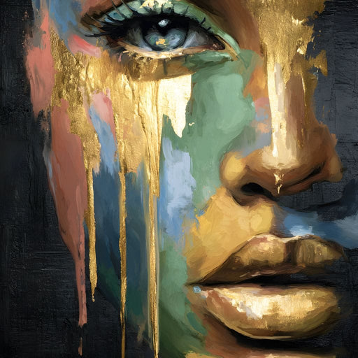 Radiant Gold Drip Face Painting Canvas Print