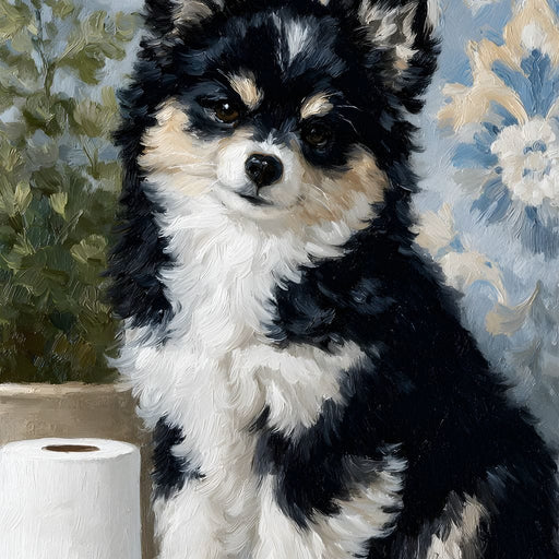 Playful Puppy Bathroom Guard Canvas Print