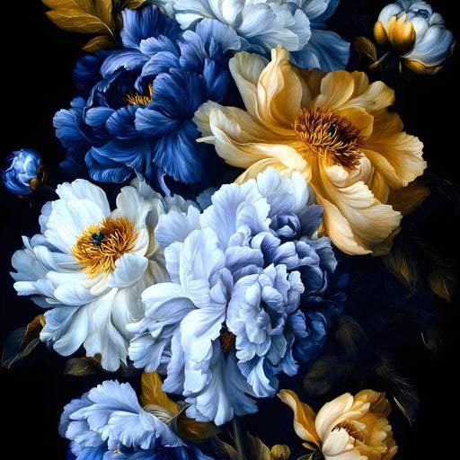 Midnight Golden Floral Peonies Canvas Print