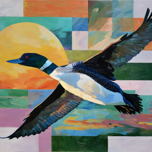 Flying Loon Over Golden Sun Canvas Print