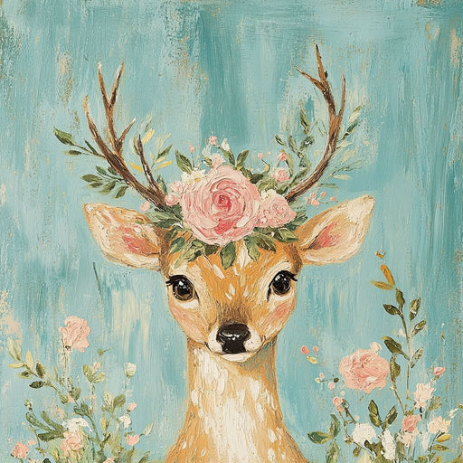 Gentle Fawn Floral Crown Canvas Print