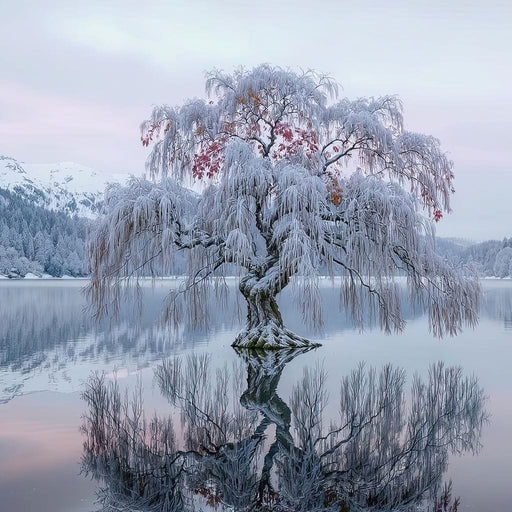Willow of the Frosted Lake - TooplesArt Canvas Print