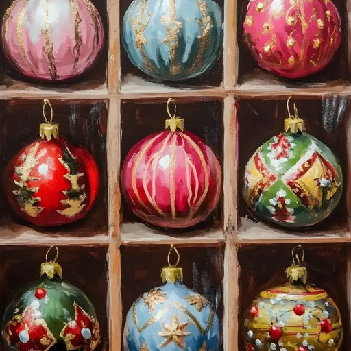 Vintage Christmas Ornaments Grid Canvas Print