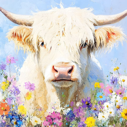 Highland Cattle Wildflowers Canvas Print