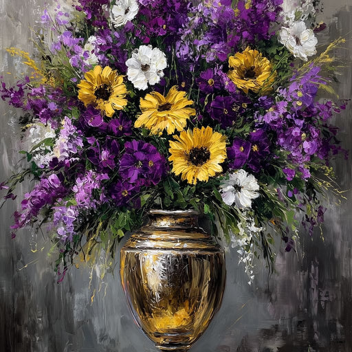 Golden Vase Violet Sunflowers Canvas Print