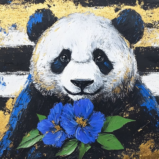 Golden Panda with Indigo Blooms - Alicia Smith Canvas Print