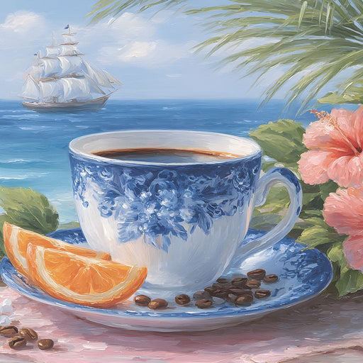 Seaside Morning Tranquility Coffee Canvas Print