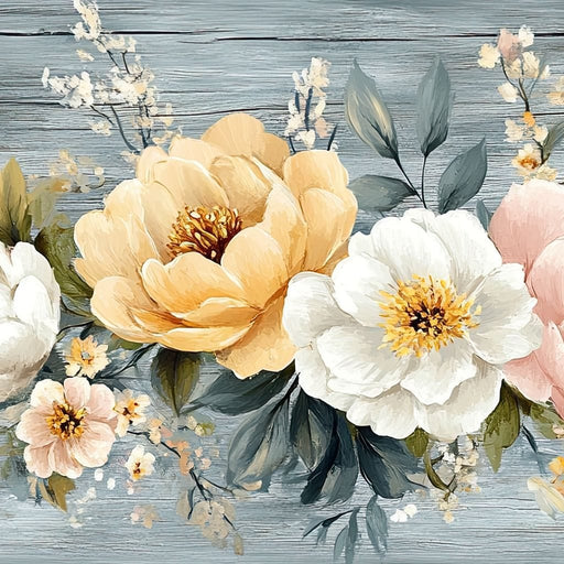 Floral Harmony on Weathered Wood Canvas Print