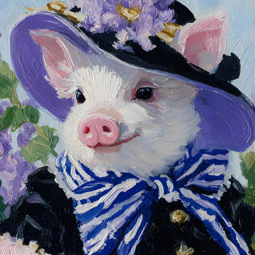 Cottagecore Lavender Piglet Charm Canvas Print