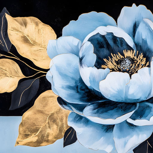 Golden Petals Blue Bloom Canvas Print