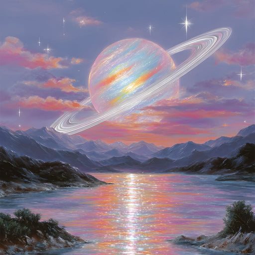 Celestial Saturn Over Waters Canvas Print