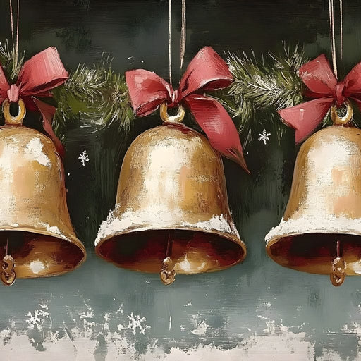 Snow Kissed Golden Holiday Bells Canvas Print