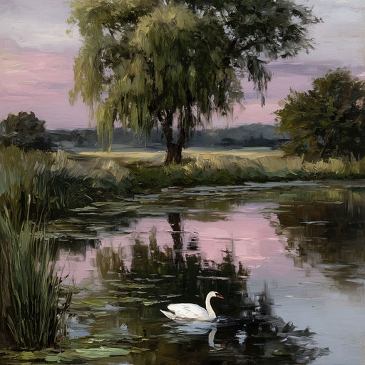 Swan Pond Willow Sunset Sky Canvas Print