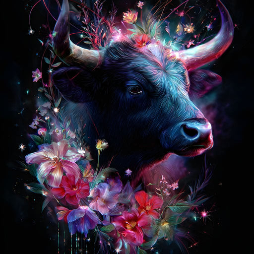 Cosmic Floral Bull Radiance Canvas Print