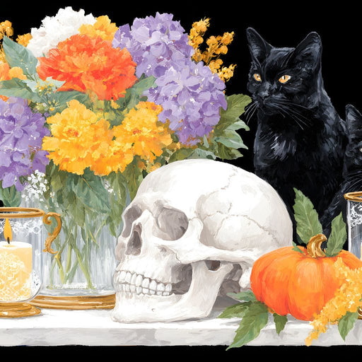 Halloween Bouquet Cats Skull Candle Canvas Print