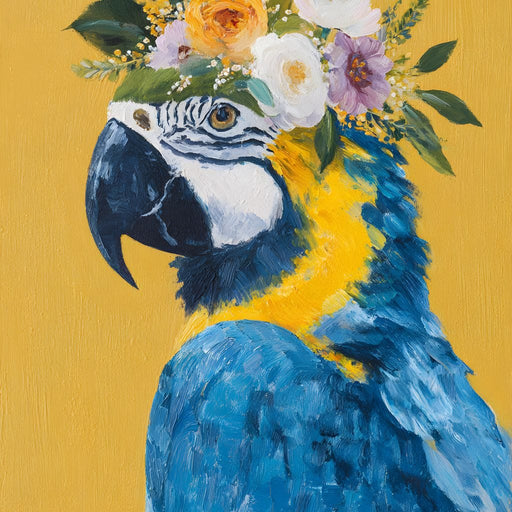 Floral Crown Blue Macaw Portrait Canvas Print
