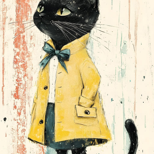 Elegant Feline in Yellow Rain Coat Canvas Print