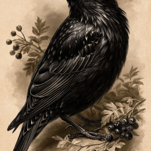 Solitary Starling Perched Upon Hawthorn Branch Canvas Print
