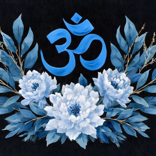 Om Blue Lotus Floral Mandala Canvas Print