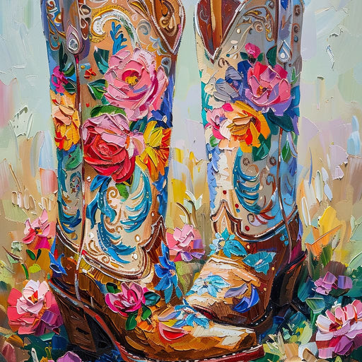 Wildflower Cowboy Boots - Neal Hackett Canvas Print