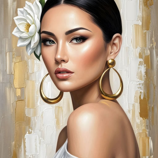 Golden Lotus Beauty Portrait Canvas Print