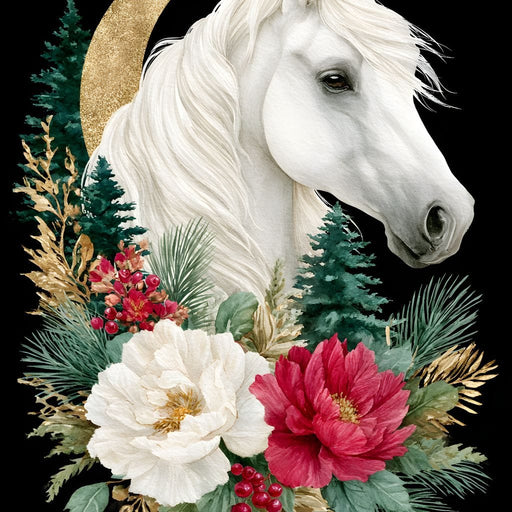 Moonlit Floral Gold White Horse Canvas Print