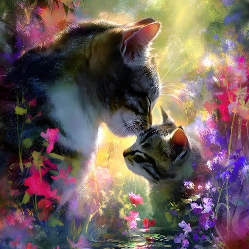 Gentle Cats Nuzzle Floral Dream Canvas Print