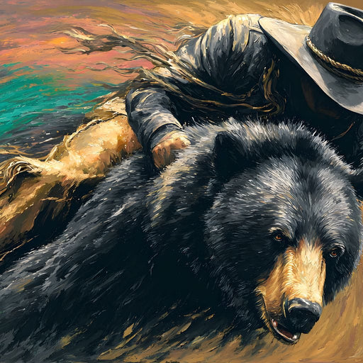 Cowboy Charge On Midnight Bear Canvas Print