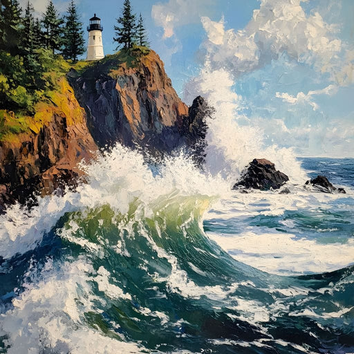 Coastal Lighthouse Wavescape Canvas Print