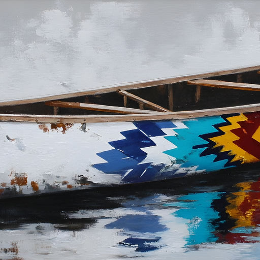Reflections Of The Painted Canoe Canvas Print