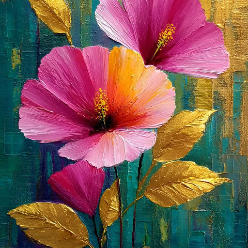 Teal Garden Golden Petals Flourish Canvas Print