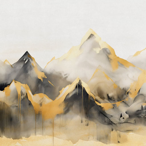 Golden Alpine Mist Watercolor Peaks Canvas Print