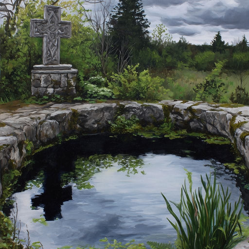 Celtic Cross Garden Pond Sky Canvas Print