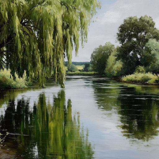 Willow Reflections Along Riverbank Canvas Print