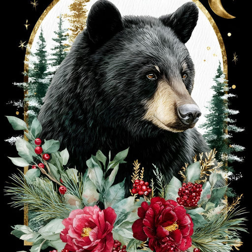 Moonlit Floral Gold Black Bear Canvas Print