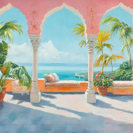 Sunlit Terrace Paradise View Canvas Print